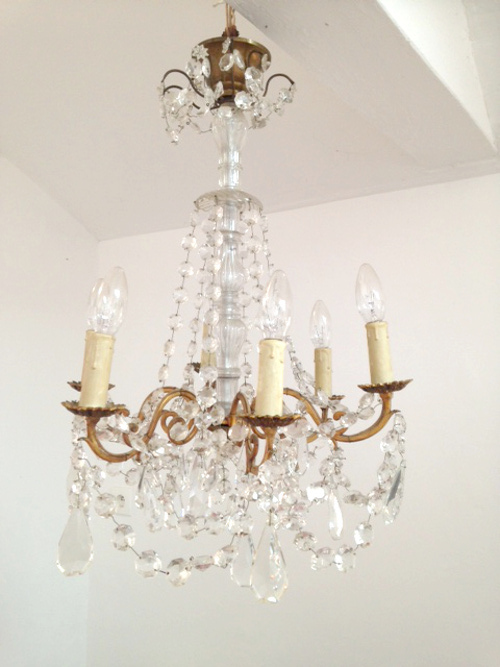 vintage french brass and crystal chandelier